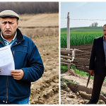 **

A split image. On one side, a struggling Moldovan farmer looks worried, standing next to a small field. In the background, the Moldova-Ukraine border fence is visible. On the other side, a Ukrainian businessman looks frustrated, holding documents. The overall mood is one of economic hardship and border-related obstacles. Maybe add some Turkish lira symbols subtly to hint at financial difficulties.

**